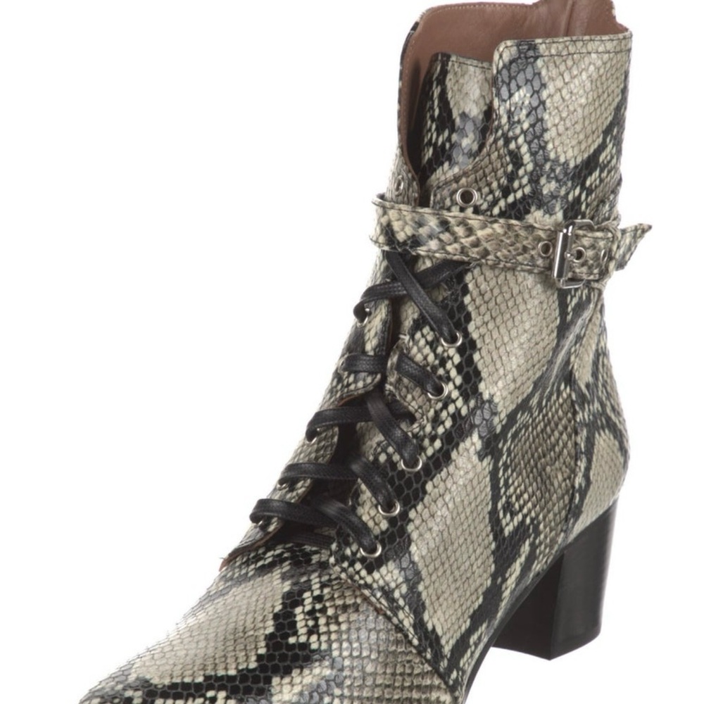 Tabitha Simmons Black and Cream Snakeskin Ankle Boots